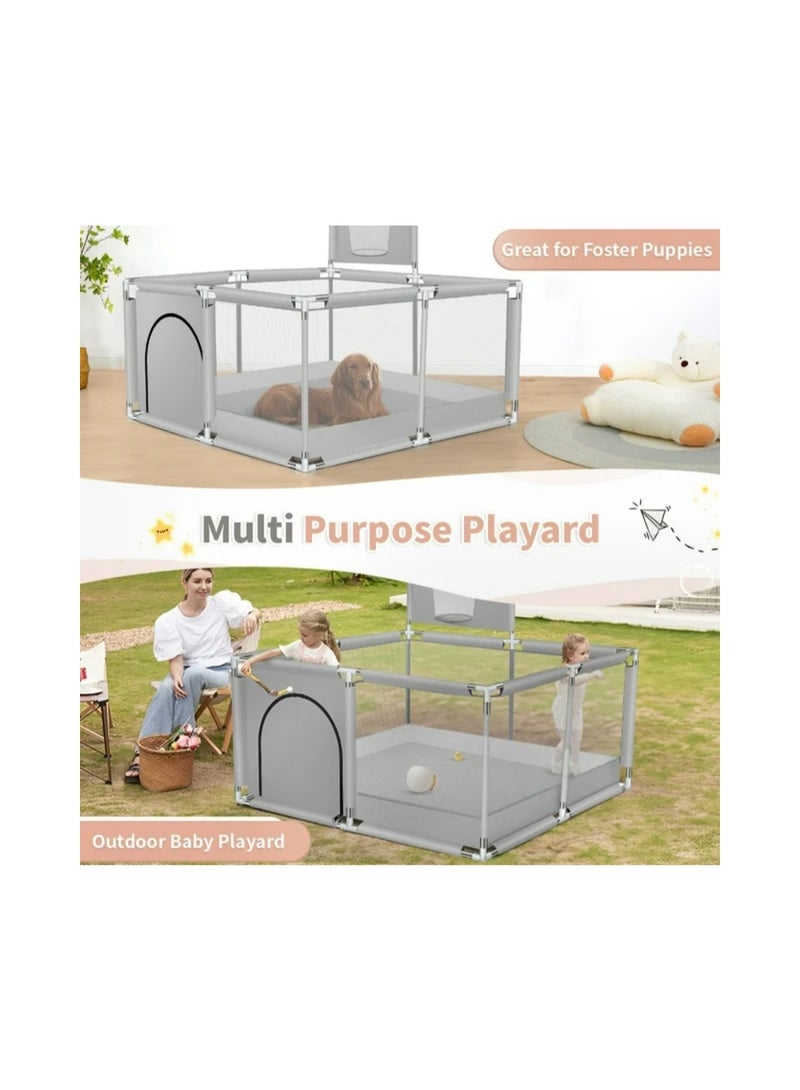 بيت كور وروضة أطفال (130×130 سم) مع حلقة سلة وشبكة حماية - ساحة لعب آمنة (بدون كرات) - Image 4